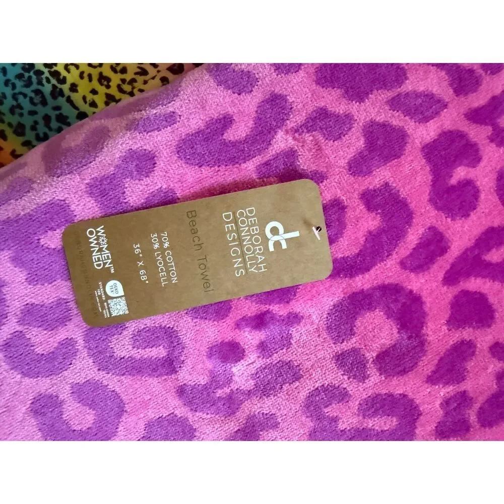 Deborah Connolly Designs PINK Leopard Print Beach Towel NWT 36x68 Cotton Lyocell